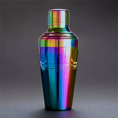 Multicolored cocktail shaker on a dark gray background