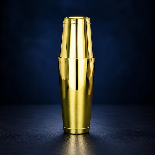 Gold Rush gold Boston cocktail shaker with 850 ml and 550 ml tins, assembled